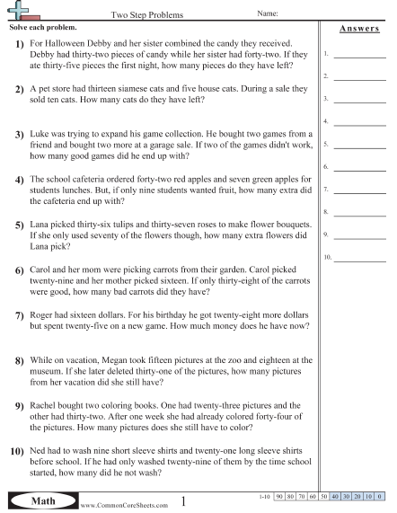 2.oa.1 Worksheets - Two Step Problems  worksheet